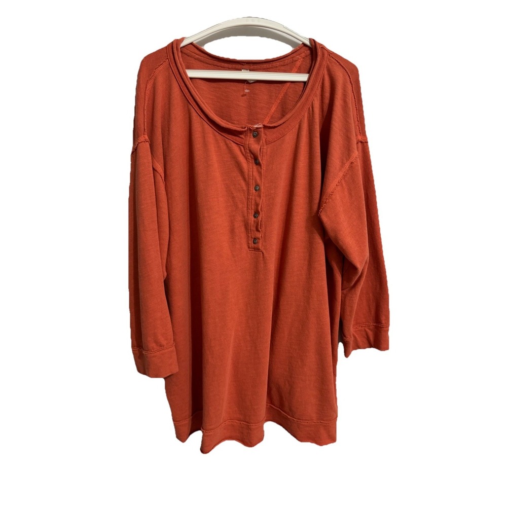Free People Intimately Size Medium Henley Tunic Top Organic Cotton Oversize Rust